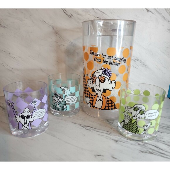 Maxine Vintage Plastic Iced Tea Juice Pitcher And Glassware Set Retro Hallmark - Picture 1 of 12